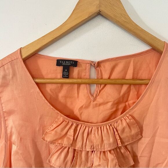 Talbots Peach Orange Ruffled Round Neck Cotton Sleeveless Blouse - Picture 6 of 8